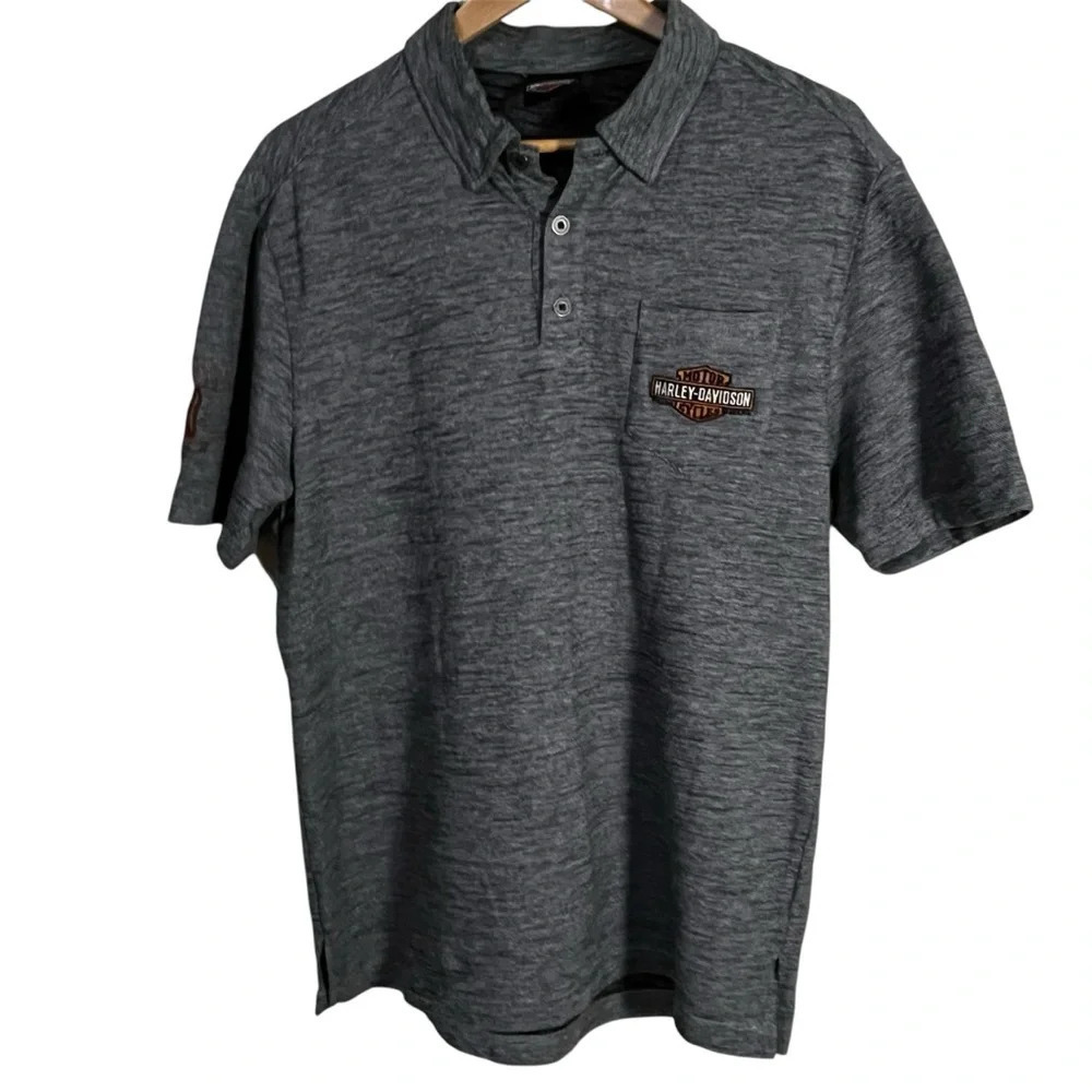 Harley Davidson Polo Shirt Gray Short Sleeve Men’s Size M/L Logo Official